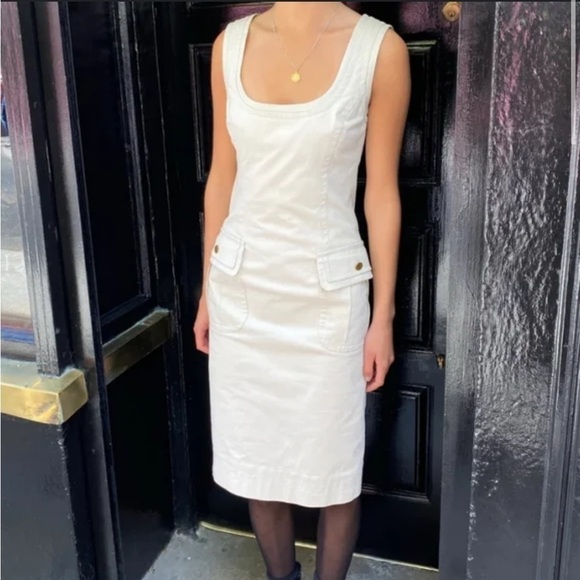 Dolce and Gabbana- Vintage Khaki Sleeveless Square Neck Midi Dress - Picture 1 of 12